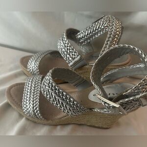 Sears Silver Braided Wedge Sandals